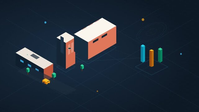 Isometric Smart City Infrastructure Animation with Data Visualization