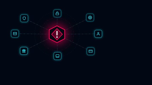 Cybersecurity warning interface with central alert icon