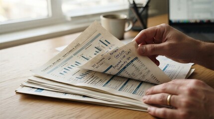 Fototapeta premium Close Up of Hands Reviewing Financial Reports and Business Documents