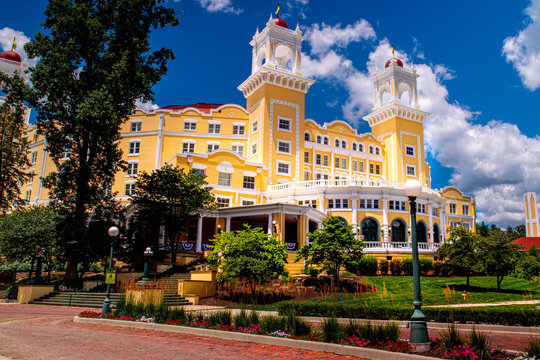 French Lick, IN &mdash; Jun. 23, 2026: Exterior view of the historic West Baden Springs Hotel, opened in 1902, in southern Indiana