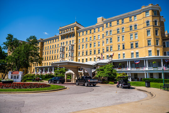 French Lick, IN &mdash; Jun. 23, 2026: The exterior of the historic French Lick Springs Hotel in southern Indiana. The hotel opened in 1845 and is part of the French Lick Resort