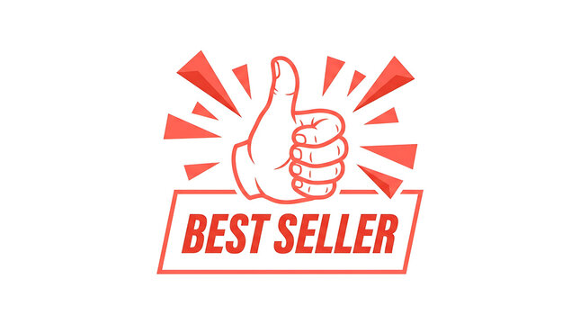 Thumbs up hand gesture with best seller text retro vector