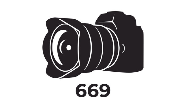 Grey digital SLR camera icon with number 669.