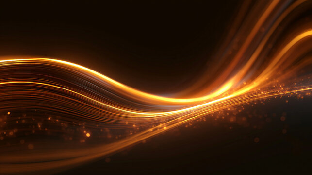 Abstract Golden Light Wave Technology Background with Particles