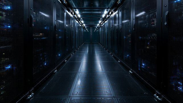 Server Room Corridor in High Tech Data Center