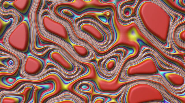 3D abstract animation featuring flowing organic liquid shapes with smooth wavy contour patterns in warm coral, orange, brown, and subtle blue tones