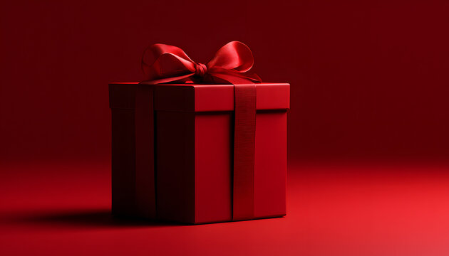 Red Gift Box adorned with a festive bow and studio lighting, elegant present
