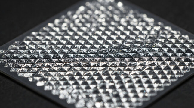 High tech abstract microprism retroreflective vinyl sheet texture close up with repeating geometric honeycomb prism grid reflection industrial safety b2b background copy space