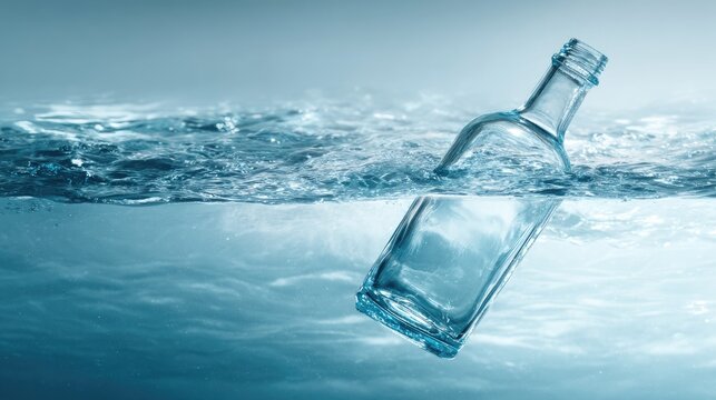 Clear glass bottle submerged in water