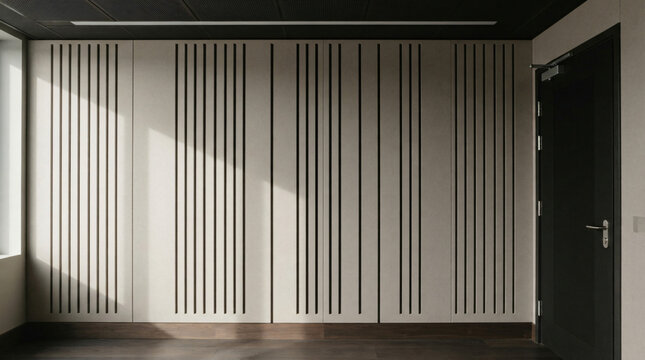  Professional audio room acoustic mineral fiber insulation board texture with seamless vertical linear sound waves absorption slots studio soundproof backdrop copy space