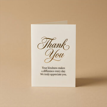 A professional thank you card with elegant gold lettering on a soft beige background for business appreciation