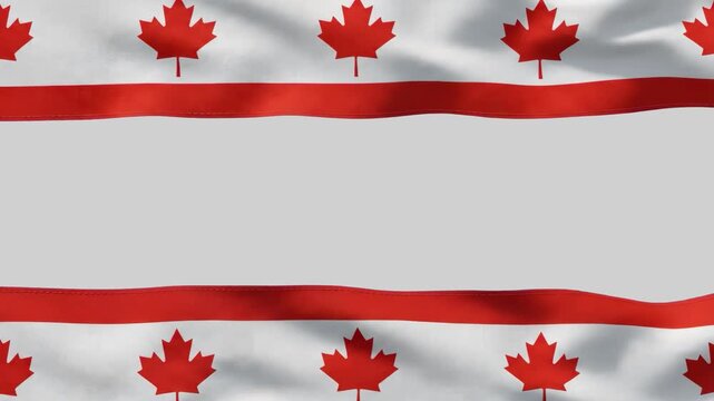 Canadian flag maple leaf ribbons waving at the top and bottom borders around a neutral light grey center. Excellent for clean video layouts, titles, corporate presentations, and broadcast graphics.