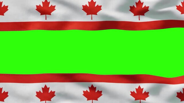 Maple leaf ribbon borders waving gently at the top and bottom with a central green screen opening. Perfect for video framing, travel vlogs, news broadcasts, and patriotic Canadian content.