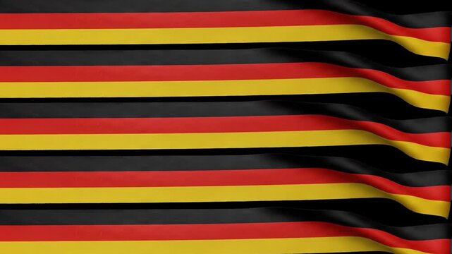 Animated pattern of multiple horizontal German flag stripes waving in a synchronized fabric motion. Designed as a dynamic patriotic background for presentations, news shows, and cultural media.
