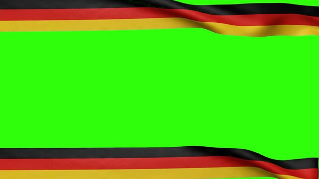 Animated German flag ribbons forming top and bottom borders with a green screen center. Ideal for video framing, international sports broadcasts, and news lower-third overlays.