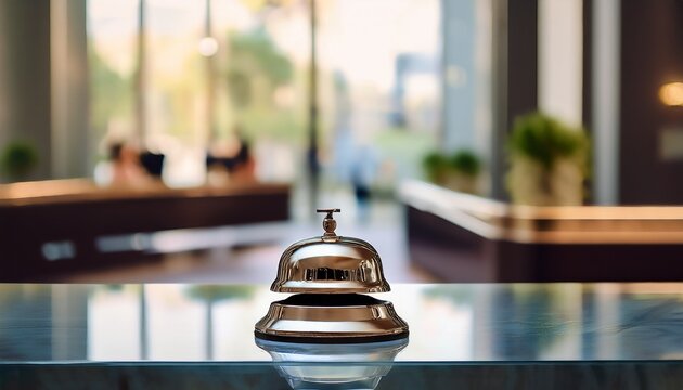 hotel service bell on glass counter in luxury reception desk