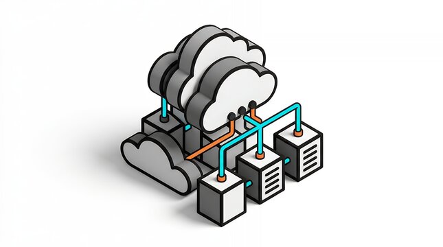 Cloud computing server network icon. Isometric data storage infrastructure and digital connection.