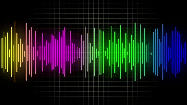 Colorful Digital Audio Waveform Spectrum on Black Background