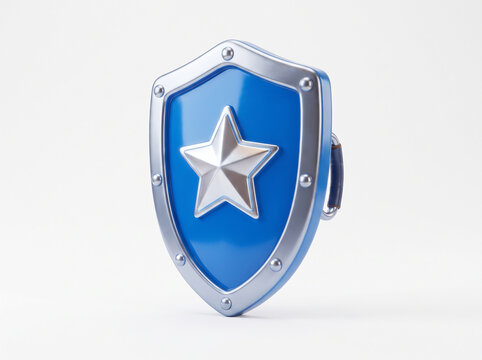 Escudo azul de cavaleiro com estrela em estilo 3D