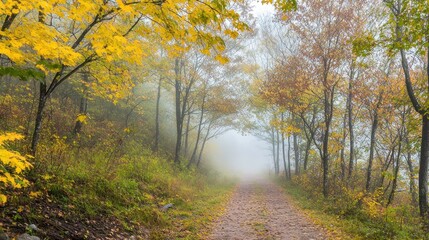 Fototapeta premium A path through a misty autumn forest.