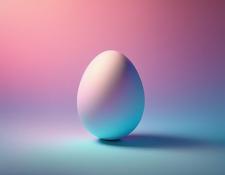 a single pale egg casts a shadow against a gradient background of pink and blue