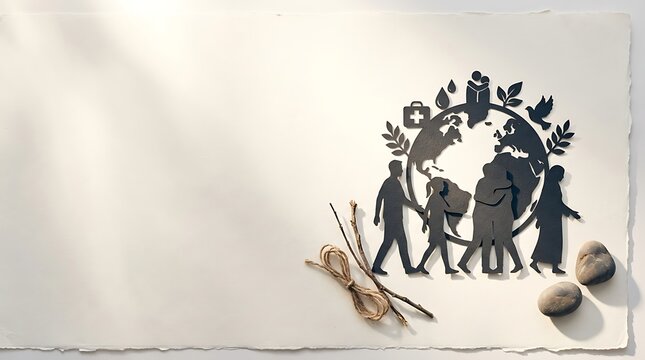 Global unity and humanitarian concept with paper cutout symbols