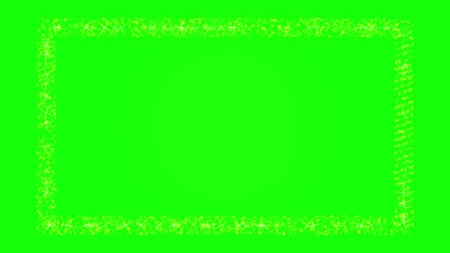 Glowing golden sparkle rectangle border isolated on green screen