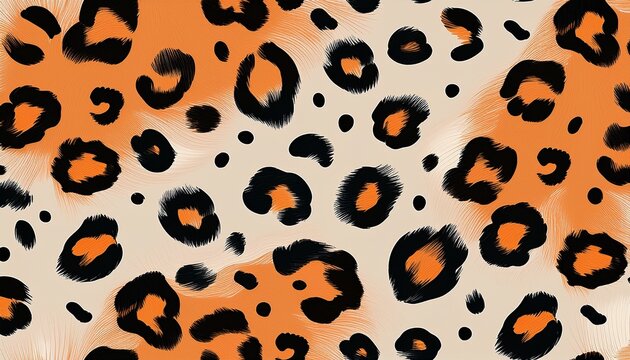 seamless leopard print pattern with orange and black spots on a light beige background animalistic texture for fashion and decor