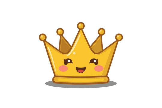 Cute golden crown cartoon character isolated on transparent background