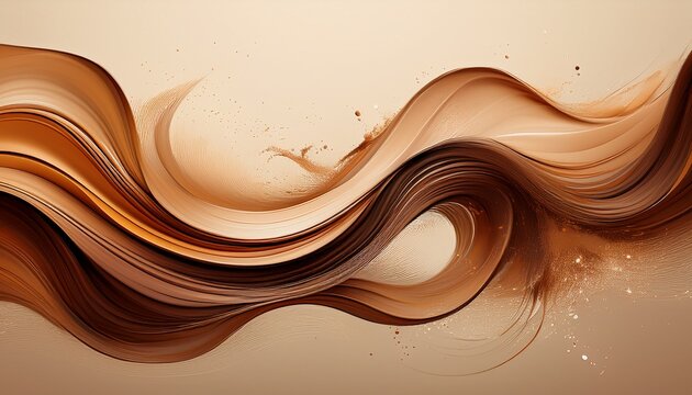 flowing abstract brown wave with splatter on beige background