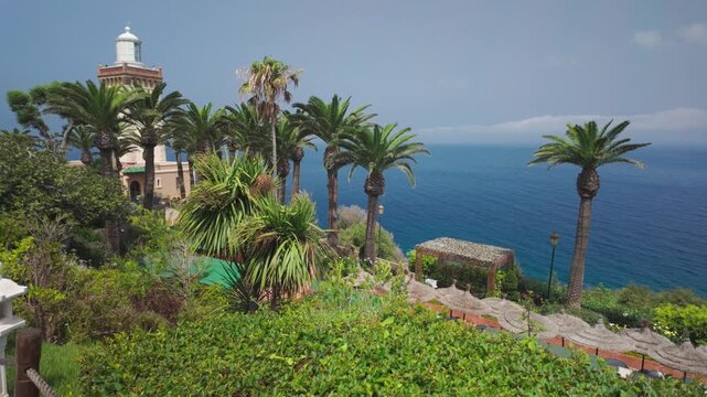 Cap Spartel Lighthouse, Tangier, Morocco: Majestic Ocean Views and Lush Palm Trees Along the Coast