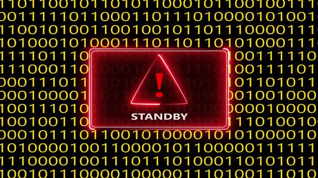Danger alert standby system warning with error sign and binary code abstract background.