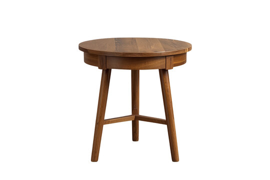 Tall round wooden side table with three legs