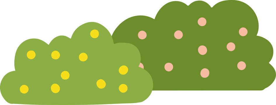 Simple green bushes with yellow and pink dots