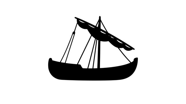 Black silhouette of a traditional ancient sailing ship on white background