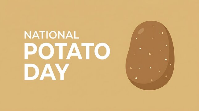 National Potato Day banner with minimalist vegetable illustration, brown potato graphic on tan background, food holiday social media post
