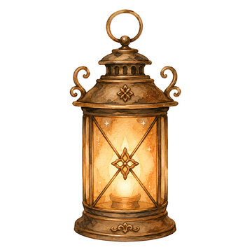 Watercolor Vintage Moroccan Lantern | Glowing Ramadan Lamp Clipart Isolated