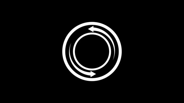 Circular arrow rotating on black background showing looping animation sequence motion symbol icon