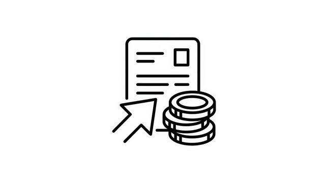 Financial Accounts Receivable Icon: Document, Coins, and Inflow Arrow Representing Incoming Revenue and Collections