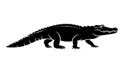 Fototapeta premium Crocodile Silhouette Vector Illustration, Alligator Black Design Wildlife Icon