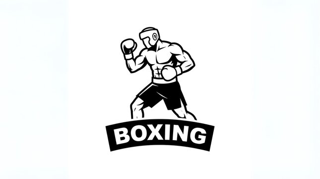 Black and white vintage style illustration of a professional boxer in a fighting stance with text banner