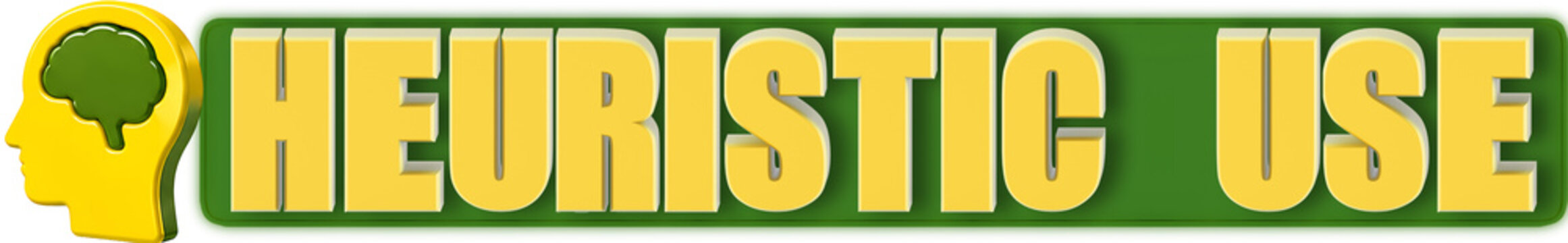 Heuristic Use 3d Lettering and Head Brain, isolated on green curved rectangular background- 3d rendering