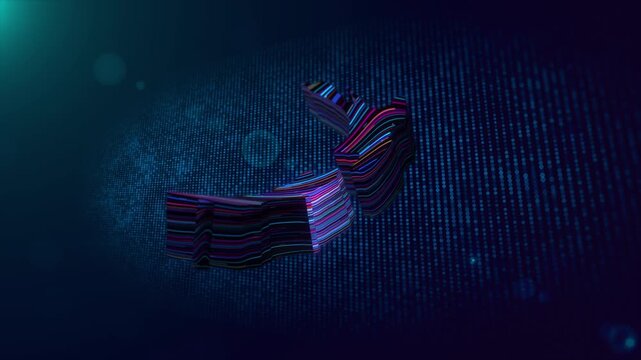 Modern motion background featuring a glowing 3D extruded New Zealand map reveal with colorful neon lines, digital grid, particles, lens flare, bokeh, and futuristic technology aesthetics.