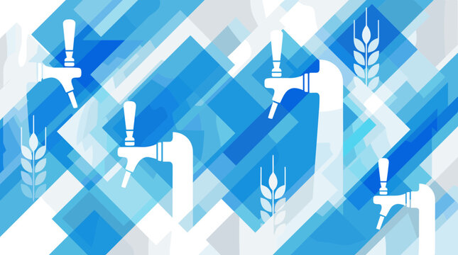 Beer Tap and Wheat Stalks Pattern - Blue Geometric Background