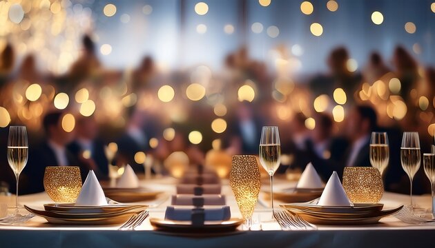 blurred background of an awards dinner during a formal gala event