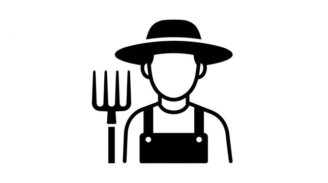 Farmer icon with pitchfork. Agriculture worker symbol for farming and gardening design.