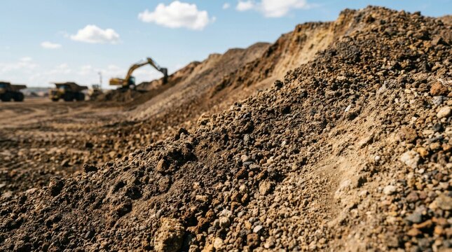 Open pit mining site with heavy machinery and excavation.