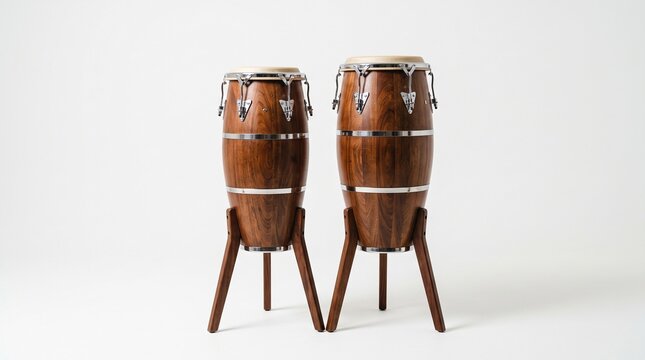 Wooden conga drums displayed on a clean white background for music