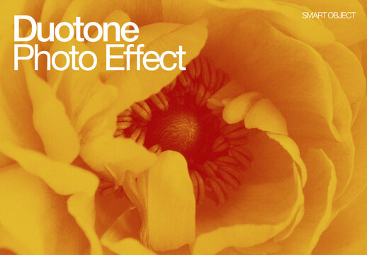 Golden Duotone Flower Photo Effect Poster Template with Grain Texture
