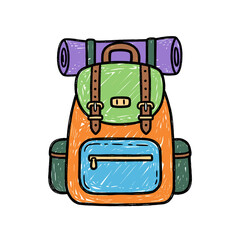 Fototapeta premium Hand drawn hiking backpack with sleeping mat